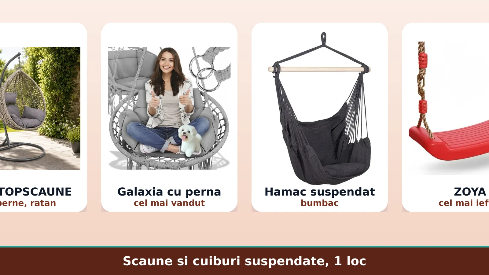 Scaune si cuiburi suspendate individuale pentru gradina
