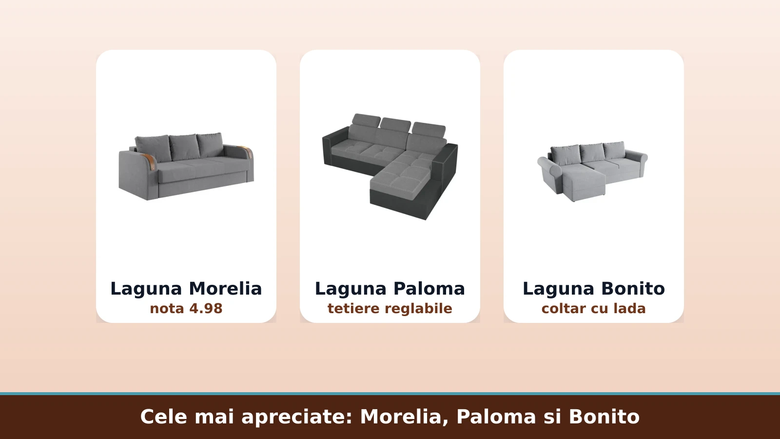 Cele mai apreciate canapele Laguna: Morelia, Paloma si Bonito