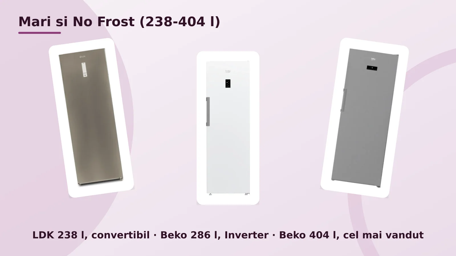 Congelatoare mari No Frost, LDK 238 l, Beko 286 l si Beko 404 l