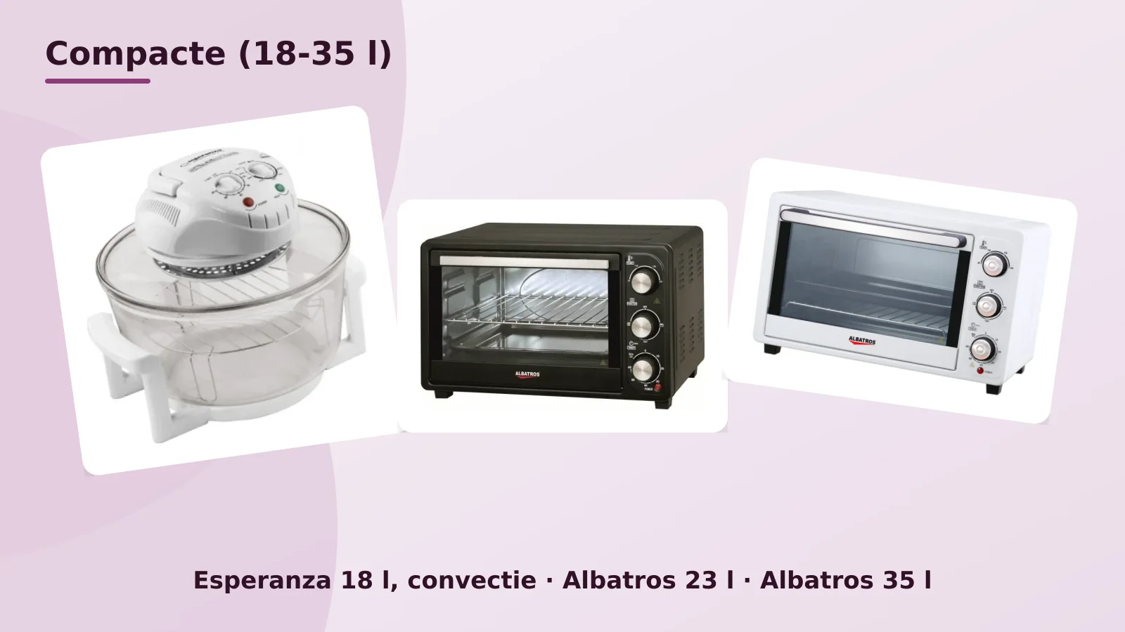 Cuptoare electrice de blat compacte, Esperanza 18 l, Albatros 23 l si Albatros 35 l