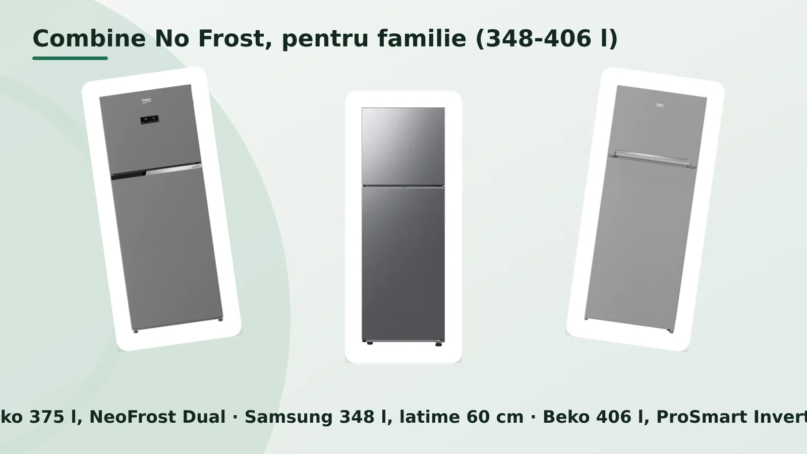 Combine No Frost pentru familie, Beko 375 l, Samsung 348 l si Beko 406 l