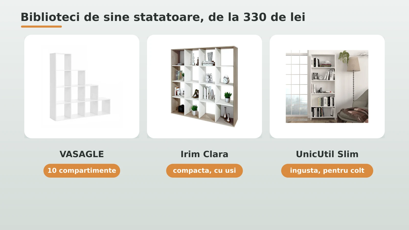 Biblioteci de living: VASAGLE, Irim Clara si UnicUtil Slim