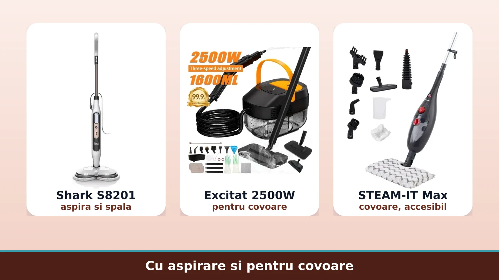 Mopuri cu aburi cu aspirare si pentru covoare: Shark, Excitat, STEAM-IT