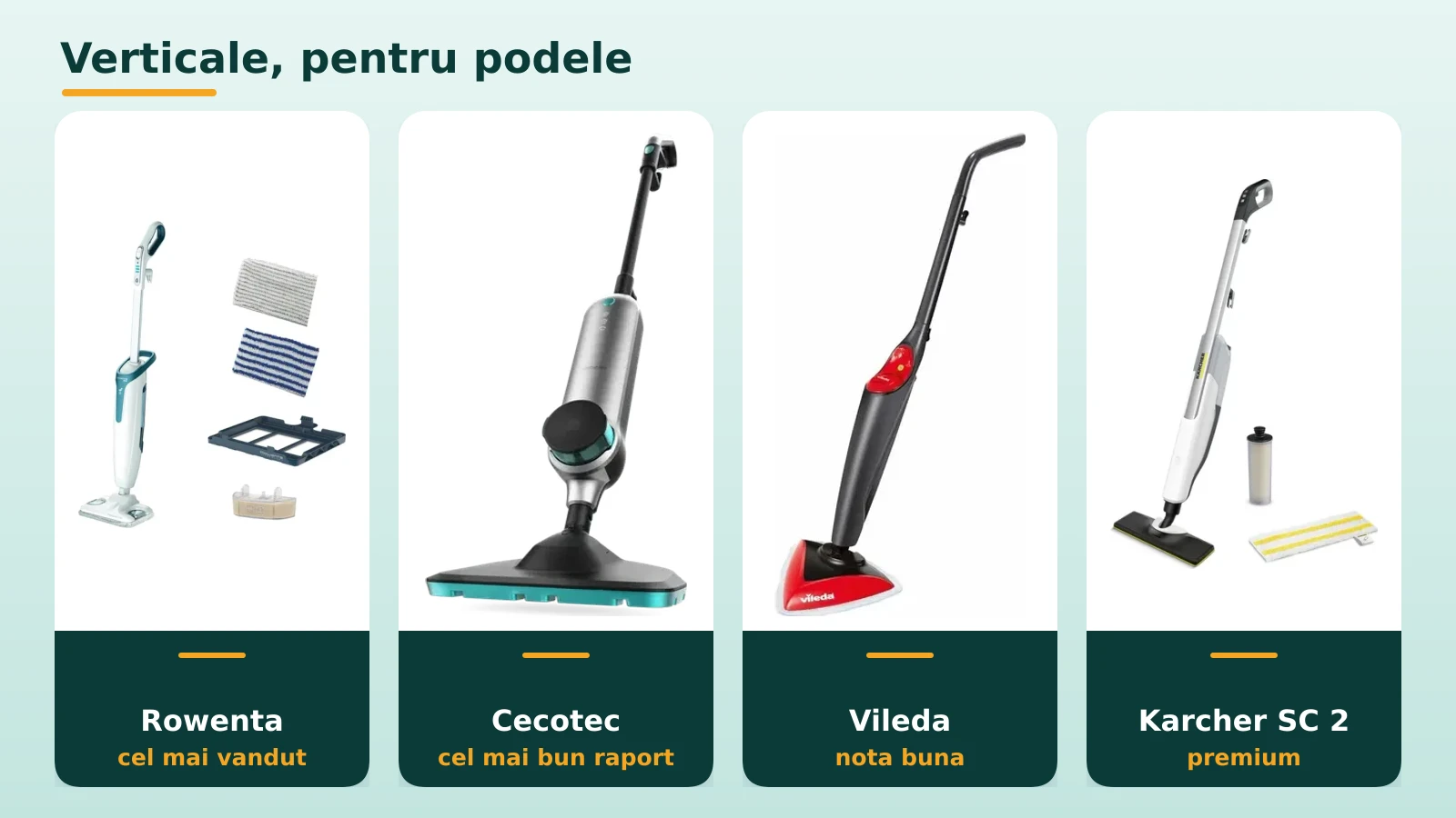 Mopuri cu aburi verticale: Rowenta, Cecotec, Vileda, Karcher