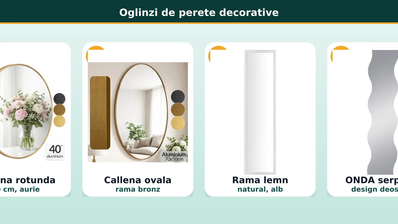 Oglinzi de perete decorative: rotunda, ovala, rama lemn si design