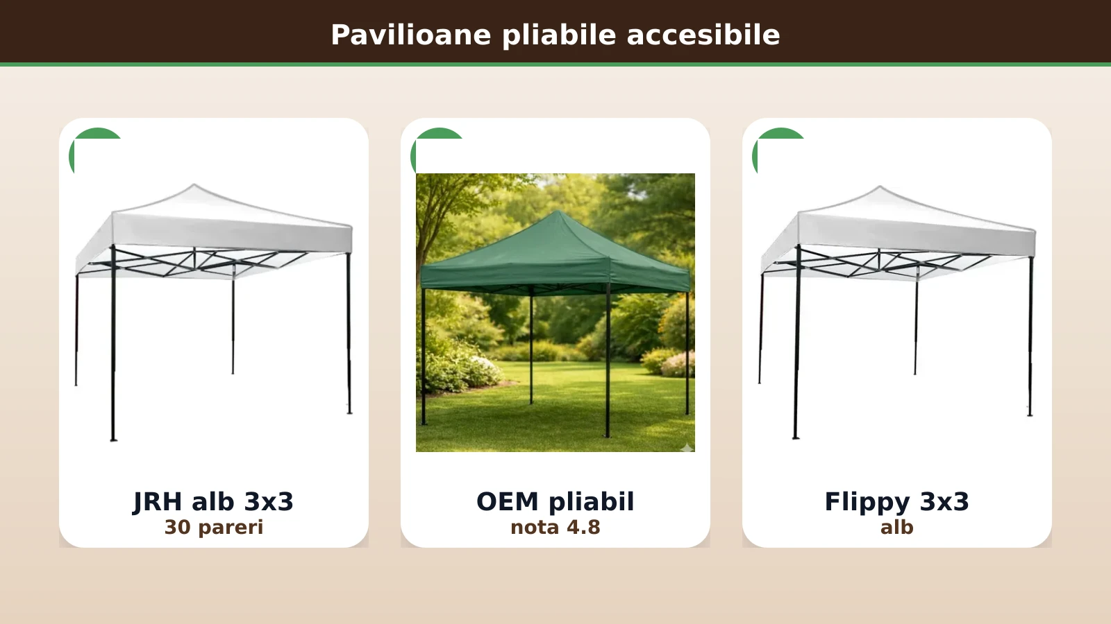 Pavilioane pliabile accesibile: JRH, OEM, Flippy
