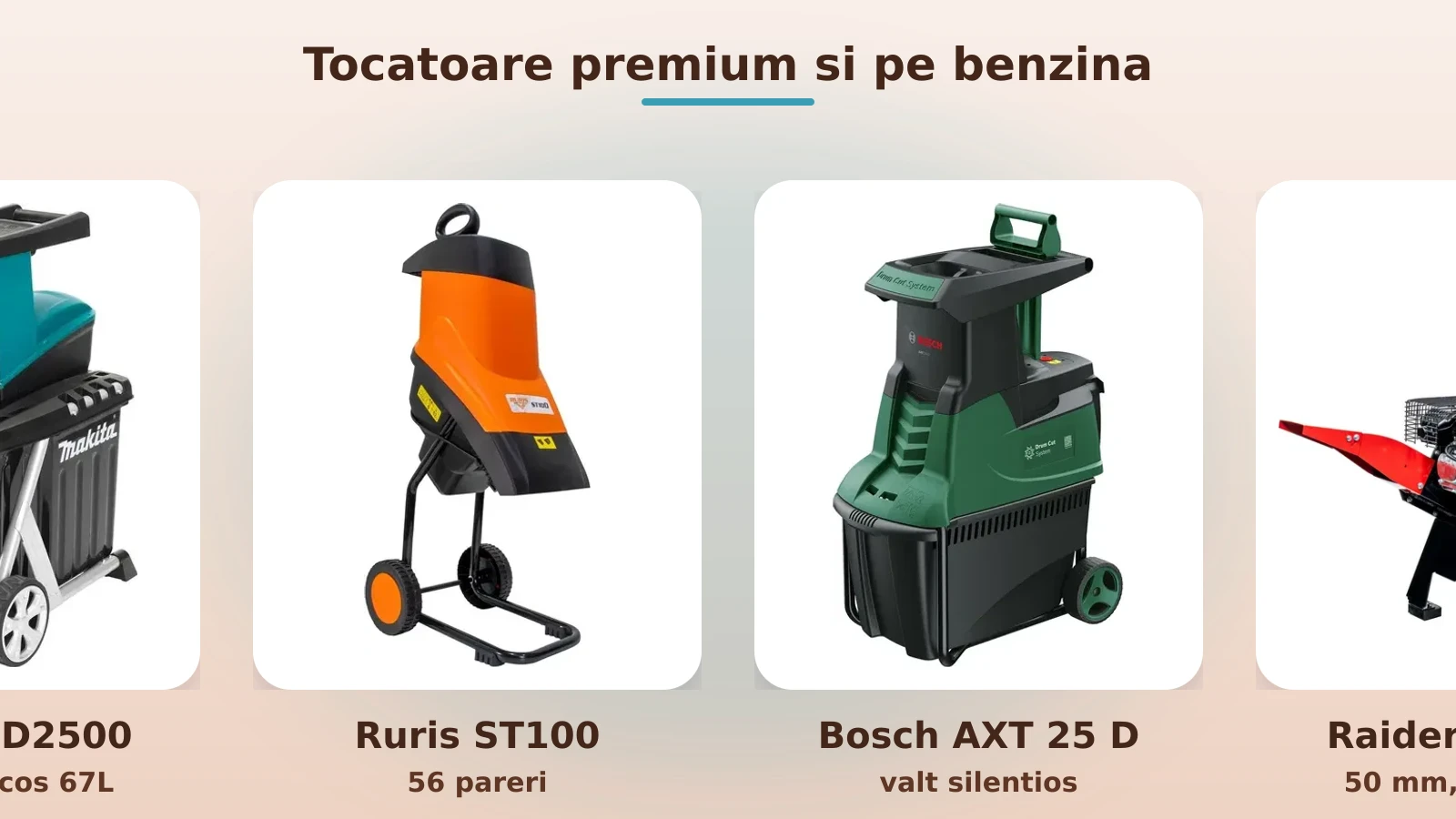 Tocatoare de crengi premium si pe benzina: Makita, Ruris, Bosch, Raider