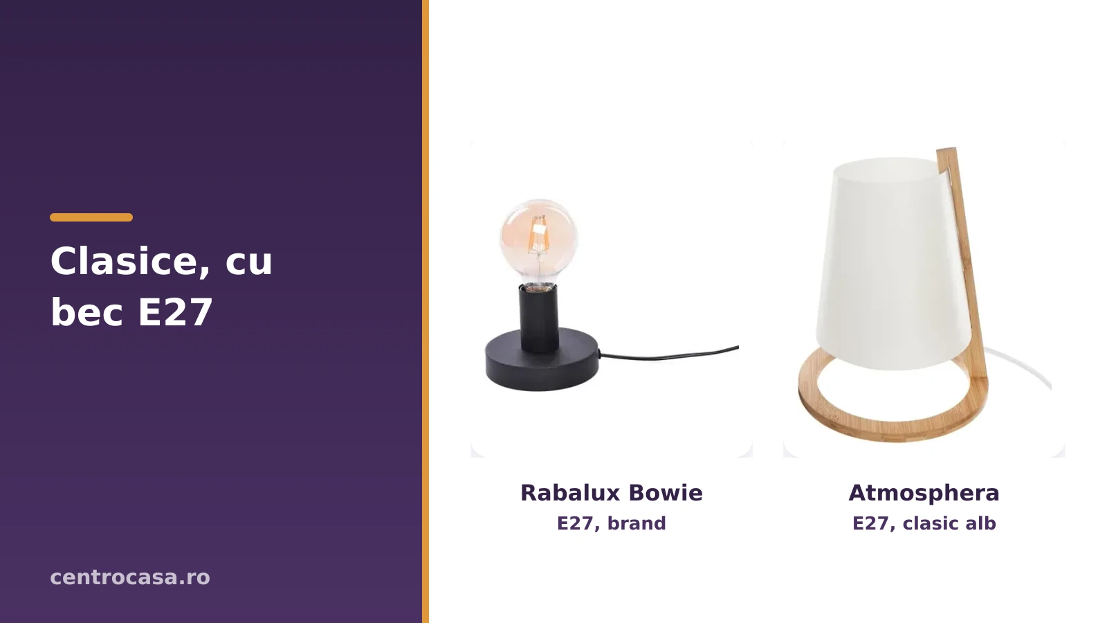 Veioze clasice cu bec E27: Rabalux si Atmosphera