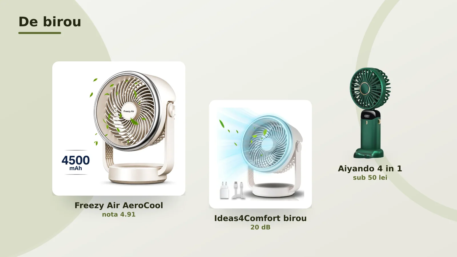 Ventilatoare de birou si portabile: Freezy Air, Ideas4Comfort si Aiyando