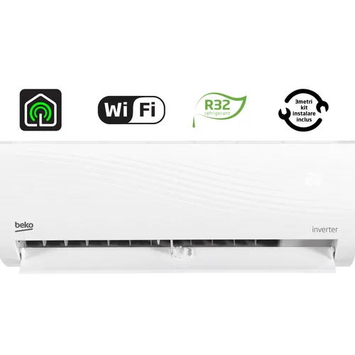 Aparat de aer conditionat Beko 9000 BTU, Clasa A++/A+, Control Wi-Fi HomeWhiz, Functie Incalzire, Silver Ion, ZoneFlollow, SelfClean+, kit instalare inclus, BRHPG090, alb