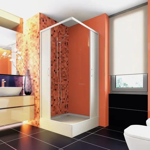 Cabina de dus patrata Italbox Luna Lux, usi armonice, PVC, fara cadita de dus, 90x90x185 cm, Alb