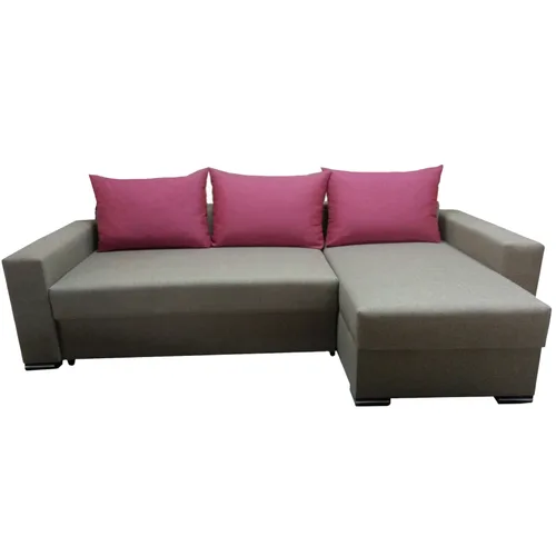 Coltar extensibil Modella Rileft, reversibil, 245 x 145 x 97 cm, textil, Bej/3 perne roz