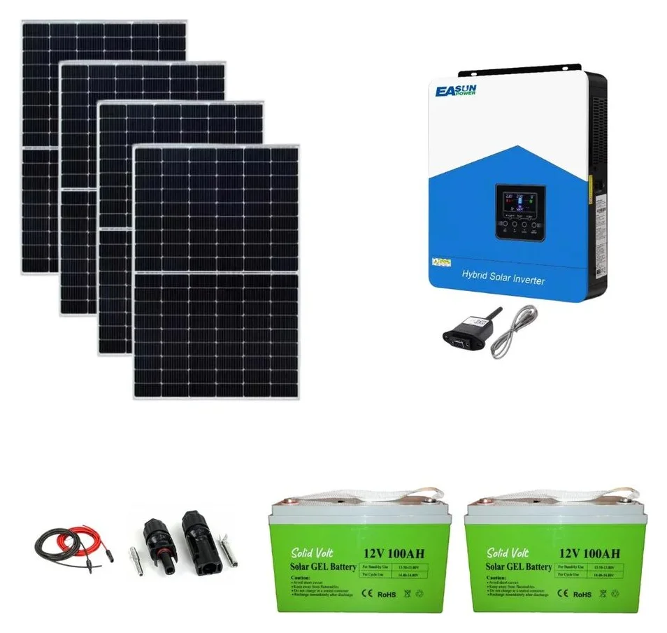 Solid Volt kit off-grid 3,2 kW: 4 panouri 450 W, invertor hibrid MPPT 80 A, 2 baterii gel 100 Ah