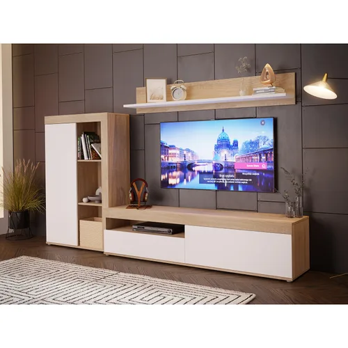 Living/Biblioteca Forte Anklam, dimensiuni 265x 41x 158.5 cm, stejar Sonoma/ alb