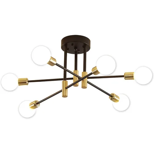 Lustra moderna, Goeco, Plafoniera, Fier, 6 Capete,12x32x72 cm, Negru+Auriu, E27, Potrivita pentru dormitor, living, sufragerie si coridor