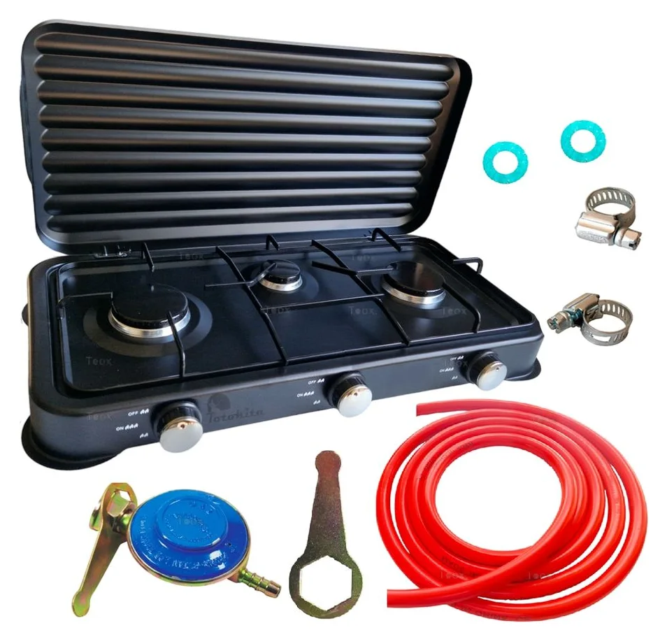 Set aragaz pe butelie, 3 arzatoare, cu ceas si furtun