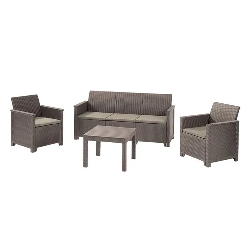 Set de mobilier de gradina Keter Emma 3, cu canapea cu 3 locuri, cappuccino/nisip