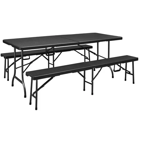 Set masa plianta + 2 banci pliabile gradina/terasa/curte, Kring Banquette, metal/plastic