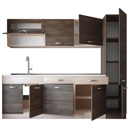 Set Mobila Bucatarie Irim Lara, 240x47x202 cm, culoare Astra Cacao