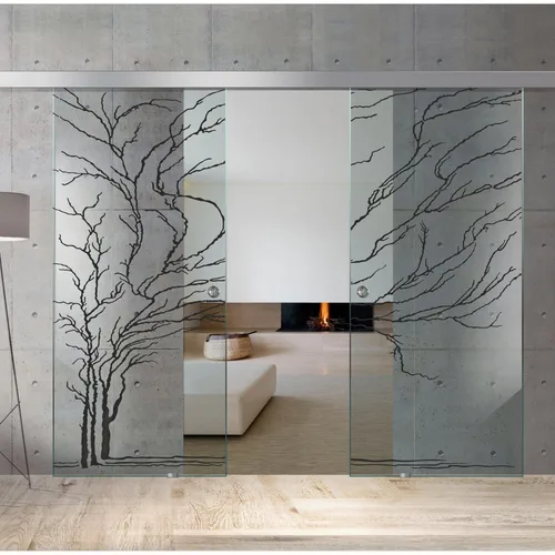 Usa culisanta Boss ® Duo model Tree negru, 60+60x215 cm, sticla clara securizata, glisanta in ambele directii