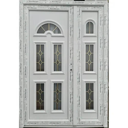 Usa exterior dubla termopan(PVC) Kira (inseratii gold), culoare alb, dimensiune 140x210